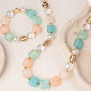 Continuous Cubes Complete Look Necklace Bracelet Multi Color Pastel